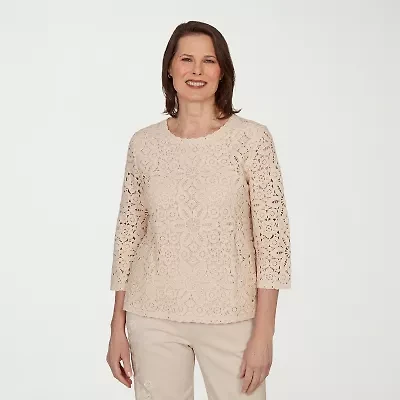 Alfred Dunner Camden Market Womens Crew Neck 3/4 Sleeve T-Shirt
