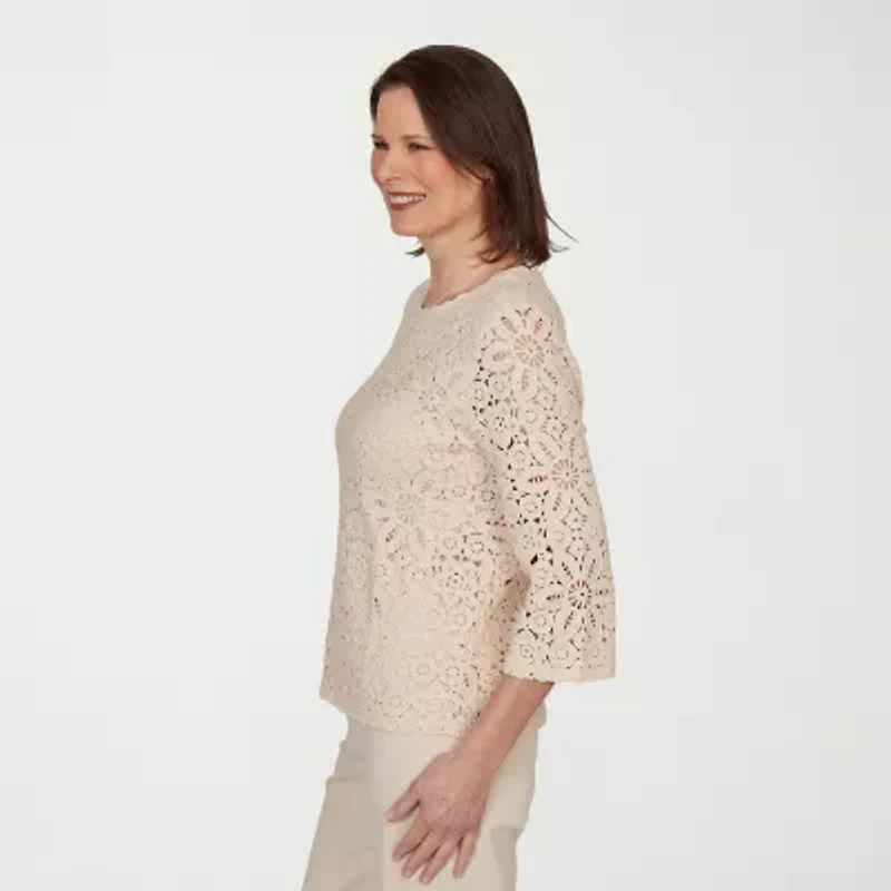 Alfred Dunner Camden Market Womens Crew Neck 3/4 Sleeve T-Shirt