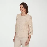 Alfred Dunner Camden Market Womens Crew Neck 3/4 Sleeve T-Shirt
