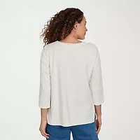 Alfred Dunner Camden Market Womens Crew Neck 3/4 Sleeve T-Shirt