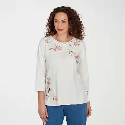 Alfred Dunner Camden Market Womens Crew Neck 3/4 Sleeve T-Shirt