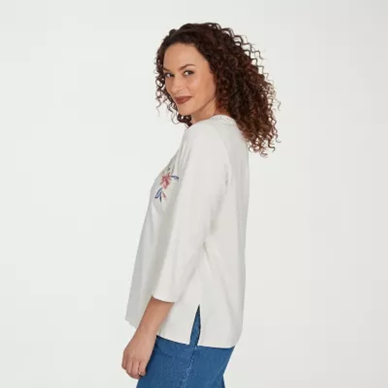 Alfred Dunner Camden Market Womens Crew Neck 3/4 Sleeve T-Shirt