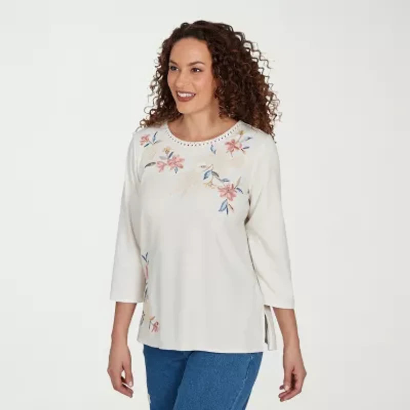 Alfred Dunner Camden Market Womens Crew Neck 3/4 Sleeve T-Shirt