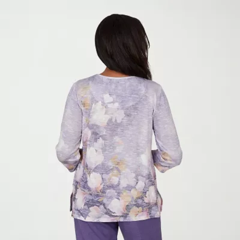Alfred Dunner Grand Bazaar Womens Crew Neck 3/4 Sleeve T-Shirt