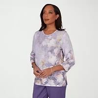 Alfred Dunner Grand Bazaar Womens Crew Neck 3/4 Sleeve T-Shirt