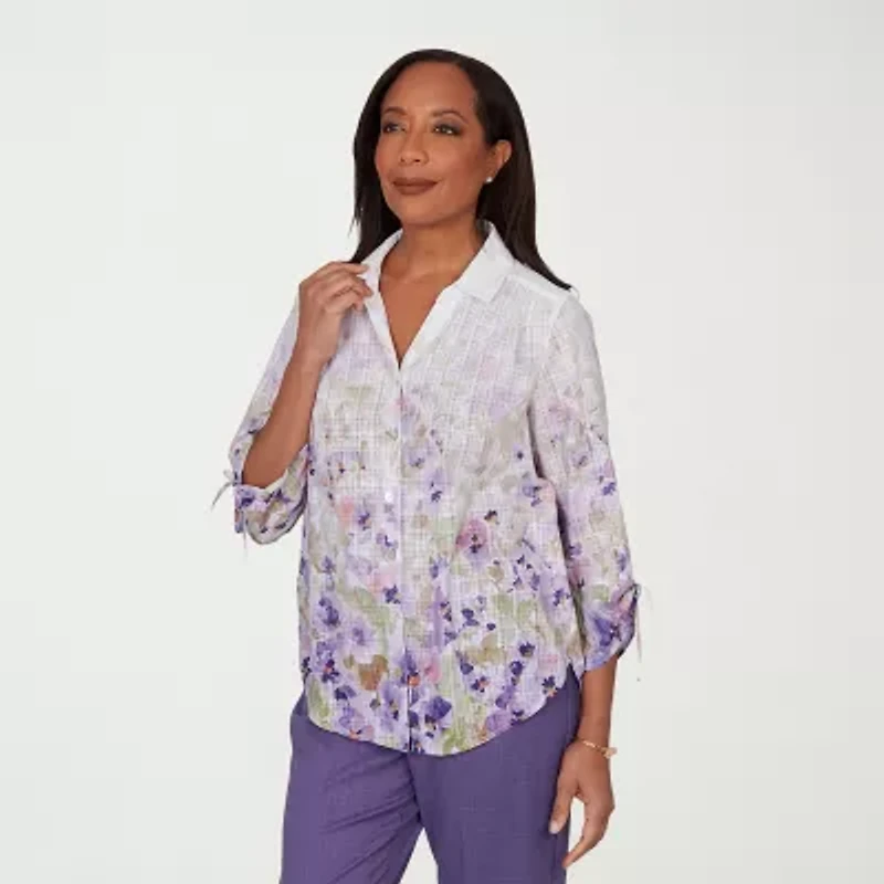 Alfred Dunner Grand Bazaar Womens 3/4 Sleeve Blouse