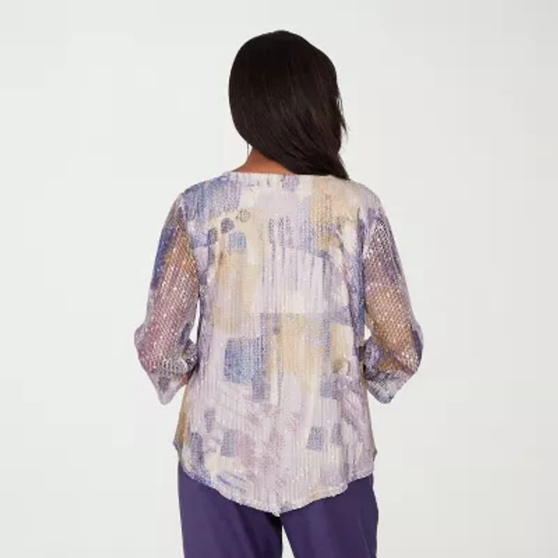 Alfred Dunner Grand Bazaar Womens Crew Neck 3/4 Sleeve T-Shirt