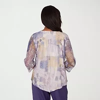 Alfred Dunner Grand Bazaar Womens Crew Neck 3/4 Sleeve T-Shirt