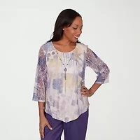 Alfred Dunner Grand Bazaar Womens Crew Neck 3/4 Sleeve T-Shirt