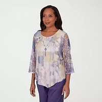 Alfred Dunner Grand Bazaar Womens Crew Neck 3/4 Sleeve T-Shirt