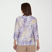 Alfred Dunner Grand Bazaar Womens Round Neck 3/4 Sleeve T-Shirt
