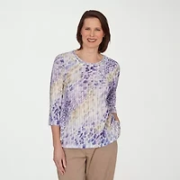 Alfred Dunner Grand Bazaar Womens Round Neck 3/4 Sleeve T-Shirt