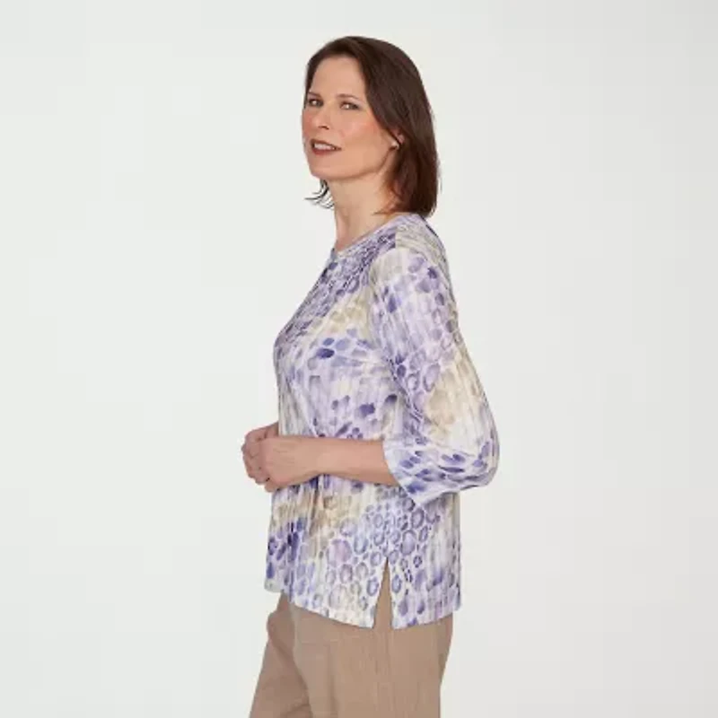 Alfred Dunner Grand Bazaar Womens Round Neck 3/4 Sleeve T-Shirt