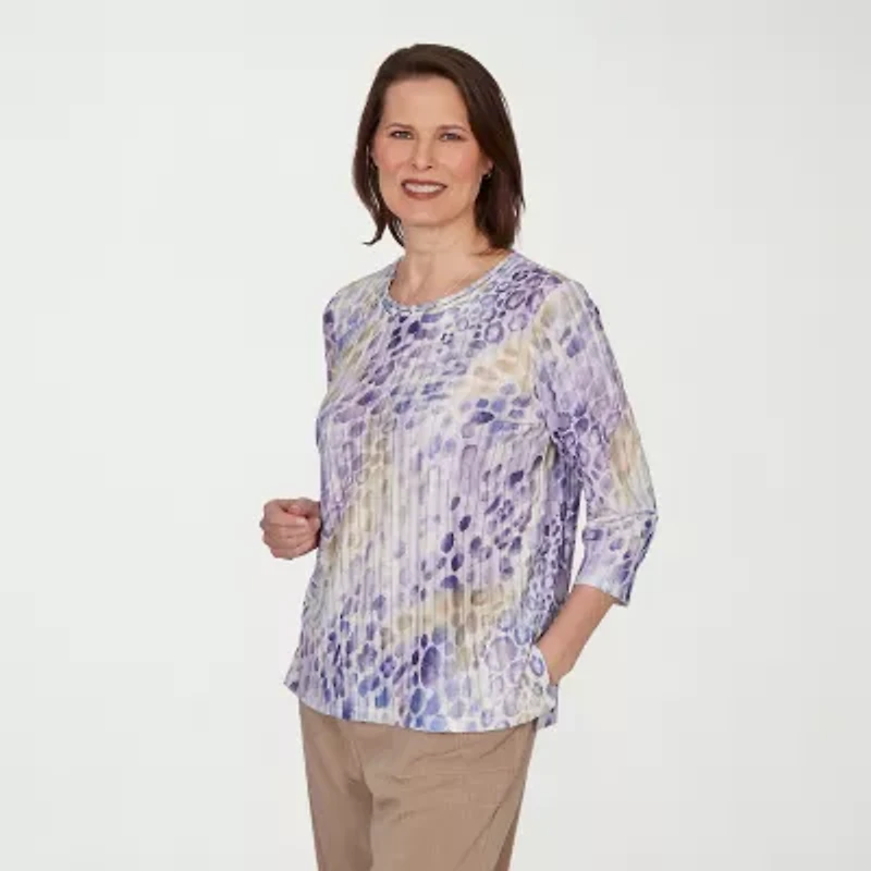 Alfred Dunner Grand Bazaar Womens Round Neck 3/4 Sleeve T-Shirt