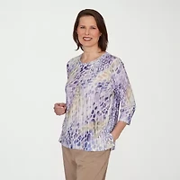 Alfred Dunner Grand Bazaar Womens Round Neck 3/4 Sleeve T-Shirt