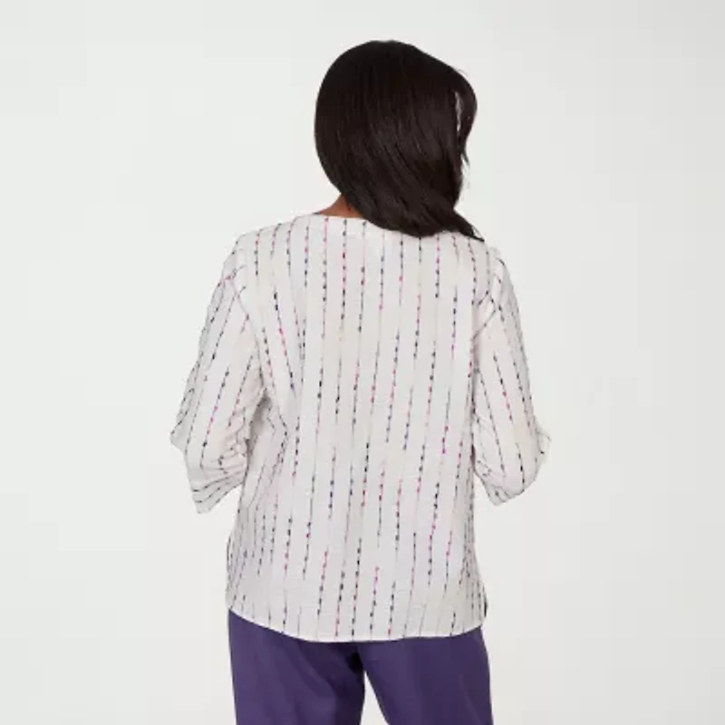 Alfred Dunner Grand Bazaar Womens Crew Neck 3/4 Sleeve Blouse