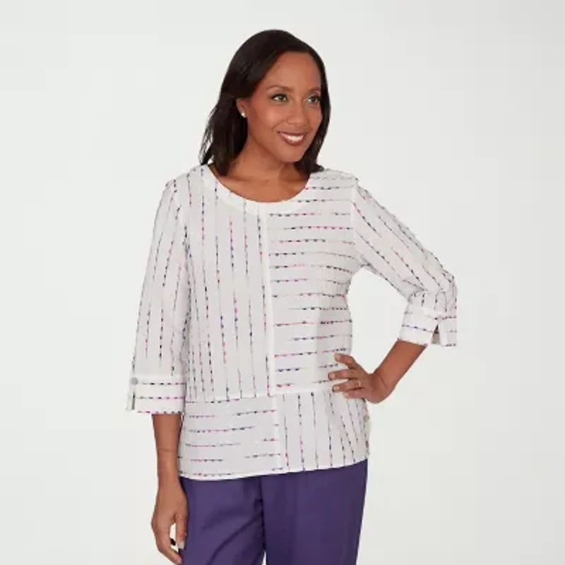 Alfred Dunner Grand Bazaar Womens Crew Neck 3/4 Sleeve Blouse
