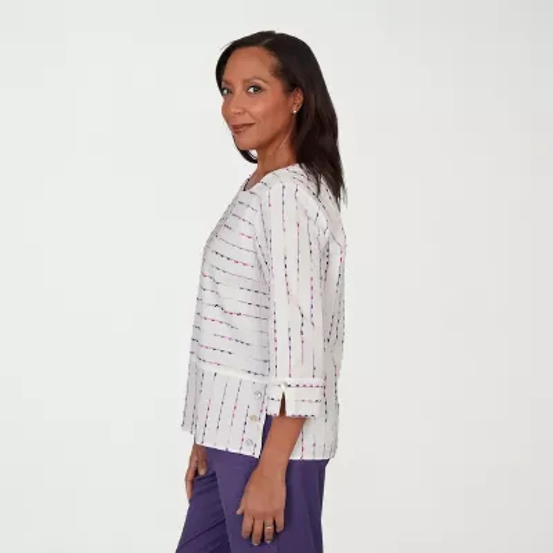 Alfred Dunner Grand Bazaar Womens Crew Neck 3/4 Sleeve Blouse