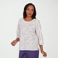 Alfred Dunner Grand Bazaar Womens Crew Neck 3/4 Sleeve Blouse