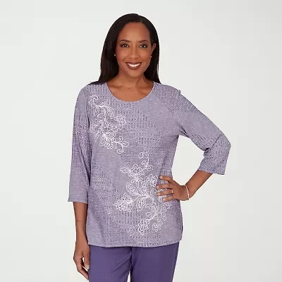 Alfred Dunner Grand Bazaar Womens Crew Neck 3/4 Sleeve T-Shirt