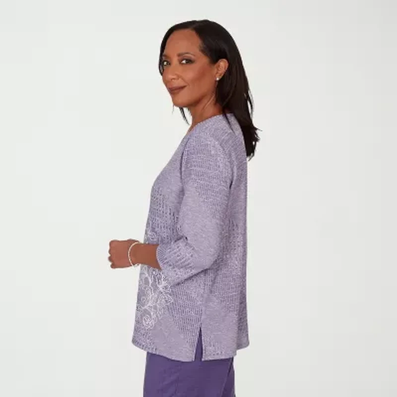 Alfred Dunner Grand Bazaar Womens Crew Neck 3/4 Sleeve T-Shirt
