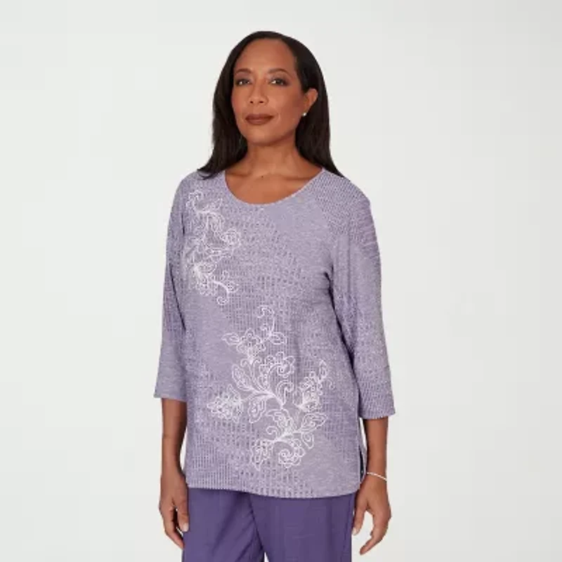 Alfred Dunner Grand Bazaar Womens Crew Neck 3/4 Sleeve T-Shirt