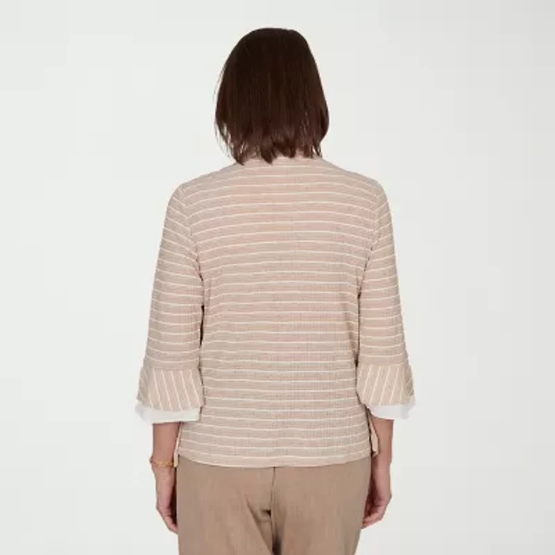 Alfred Dunner Grand Bazaar Womens Round Neck 3/4 Sleeve Layered Top