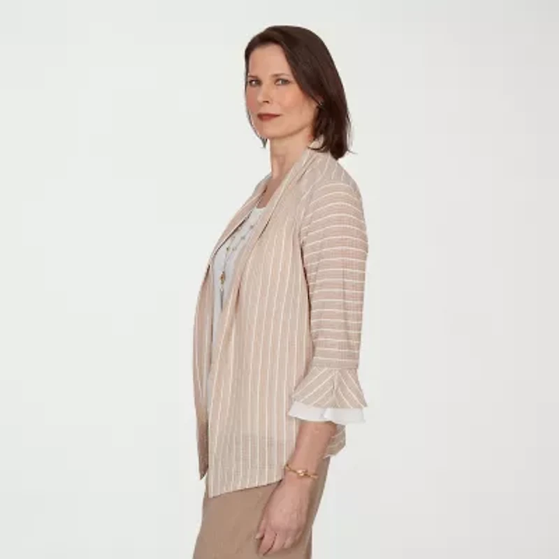 Alfred Dunner Grand Bazaar Womens Round Neck 3/4 Sleeve Layered Top
