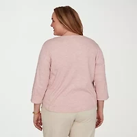 Alfred Dunner Camden Market Womens Crew Neck 3/4 Sleeve T-Shirt