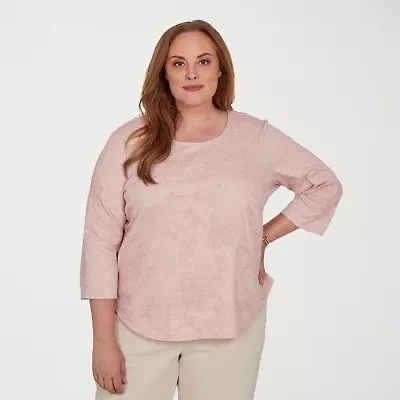Alfred Dunner Camden Market Womens Crew Neck 3/4 Sleeve T-Shirt