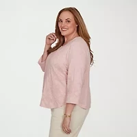 Alfred Dunner Camden Market Womens Crew Neck 3/4 Sleeve T-Shirt
