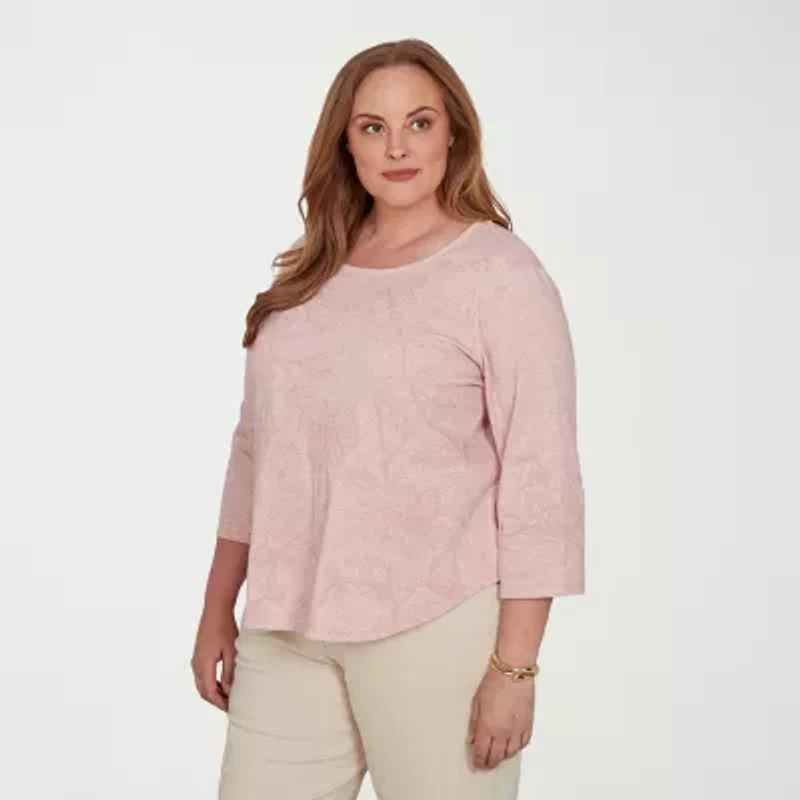 Alfred Dunner Camden Market Womens Crew Neck 3/4 Sleeve T-Shirt
