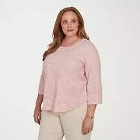 Alfred Dunner Camden Market Womens Crew Neck 3/4 Sleeve T-Shirt