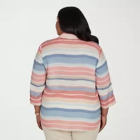 Alfred Dunner Camden Market Womens Cuffed 3/4 Sleeve Regular Fit Button-Down Shirt