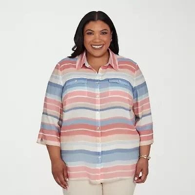 Alfred Dunner Camden Market Womens Cuffed 3/4 Sleeve Regular Fit Button-Down Shirt