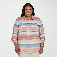 Alfred Dunner Camden Market Womens Cuffed 3/4 Sleeve Regular Fit Button-Down Shirt