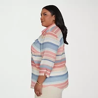 Alfred Dunner Camden Market Womens Cuffed 3/4 Sleeve Regular Fit Button-Down Shirt