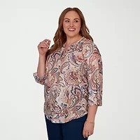 Alfred Dunner Camden Market Womens Split Crew Neck 3/4 Sleeve T-Shirt
