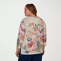 Alfred Dunner Camden Market Womens V Neck 3/4 Sleeve T-Shirt