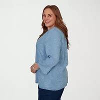 Alfred Dunner Camden Market Womens Split Crew Neck 3/4 Sleeve Blouse