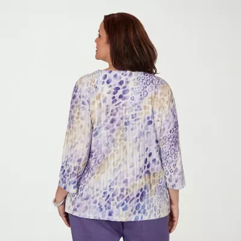 Alfred Dunner Grand Bazaar Womens Plus Crew Neck 3/4 Sleeve T-Shirt