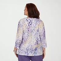 Alfred Dunner Grand Bazaar Womens Plus Crew Neck 3/4 Sleeve T-Shirt