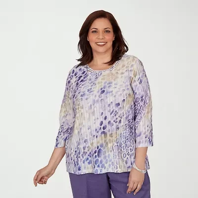 Alfred Dunner Grand Bazaar Womens Plus Crew Neck 3/4 Sleeve T-Shirt