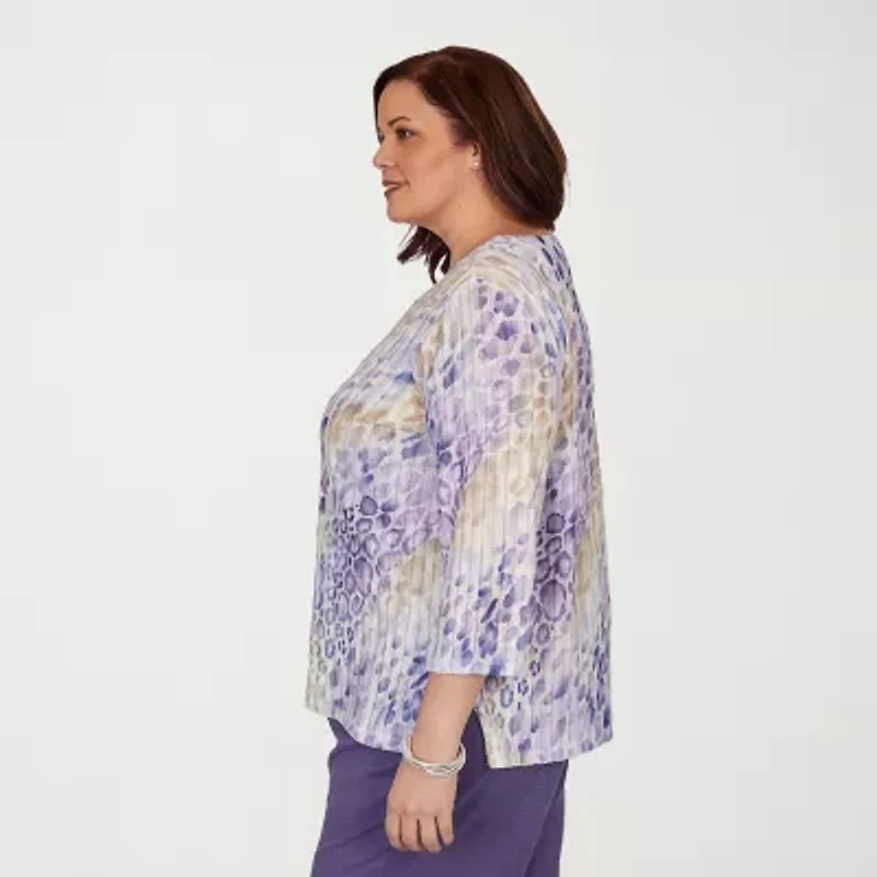 Alfred Dunner Grand Bazaar Womens Plus Crew Neck 3/4 Sleeve T-Shirt