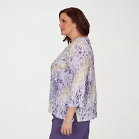 Alfred Dunner Grand Bazaar Womens Plus Crew Neck 3/4 Sleeve T-Shirt