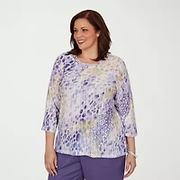 Alfred Dunner Grand Bazaar Womens Plus Crew Neck 3/4 Sleeve T-Shirt