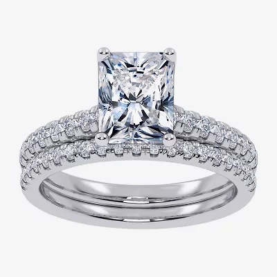 (G / Vs2-Si1) Womens 2 1/2 CT. T.W. Lab Grown White Diamond 10K Gold Rectangular Side Stone Bridal Set