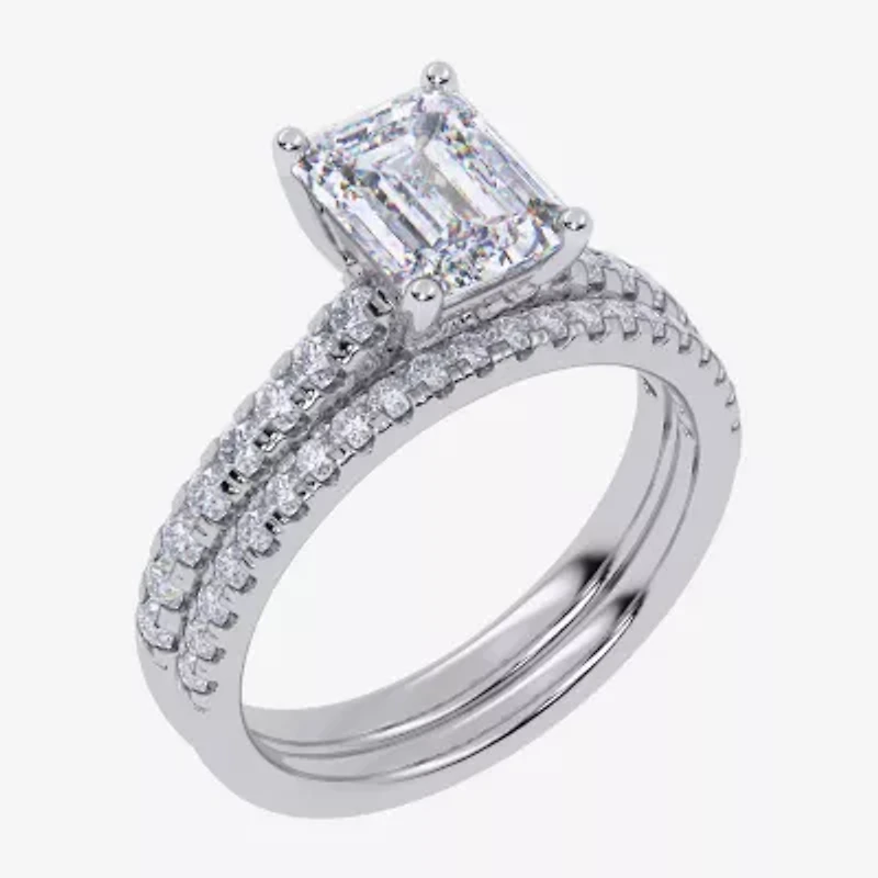 (G / Vs2-Si1) Womens 2 1/2 CT. T.W. Lab Grown White Diamond 10K Gold Rectangular Side Stone Bridal Set