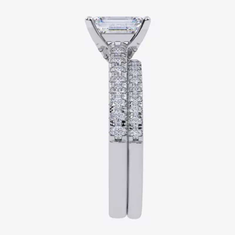 (G / Vs2-Si1) Womens 2 1/2 CT. T.W. Lab Grown White Diamond 10K Gold Rectangular Side Stone Bridal Set