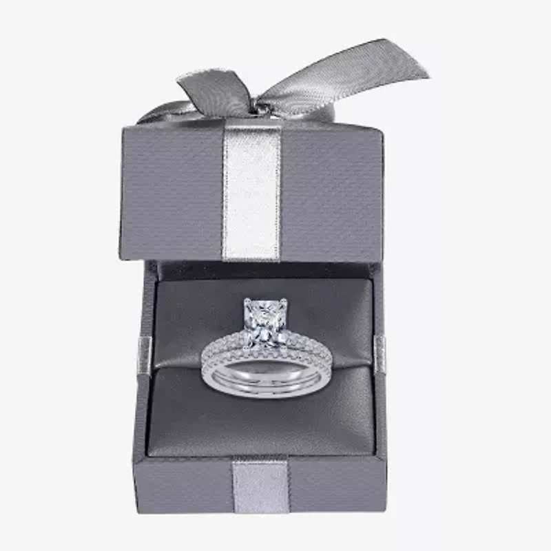 (G / Vs2-Si1) Womens 2 1/2 CT. T.W. Lab Grown White Diamond 10K Gold Rectangular Side Stone Bridal Set